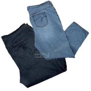 Avenue Jeans Two Pairs Light & Black Wash Denim Lite Straight Leg Size 22